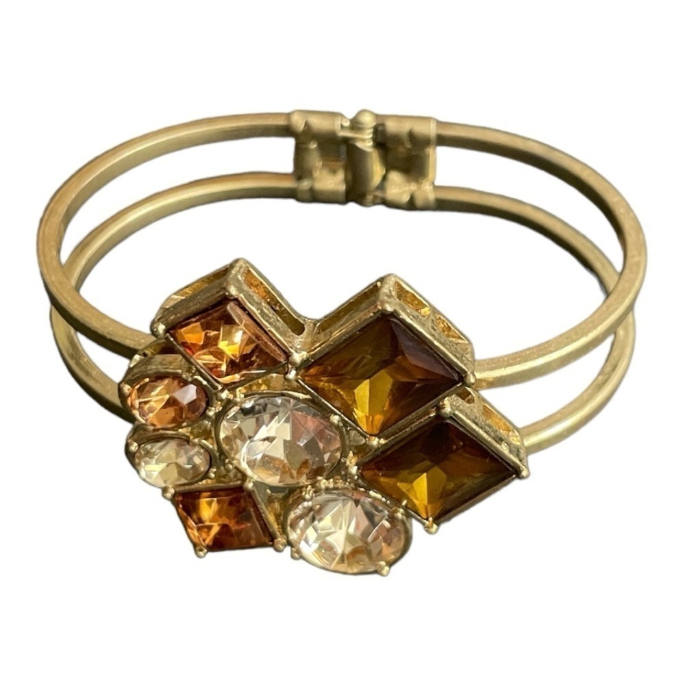 Fancy and Stylish Gold Plated Bangle with peach, brown and crystal rhinestones